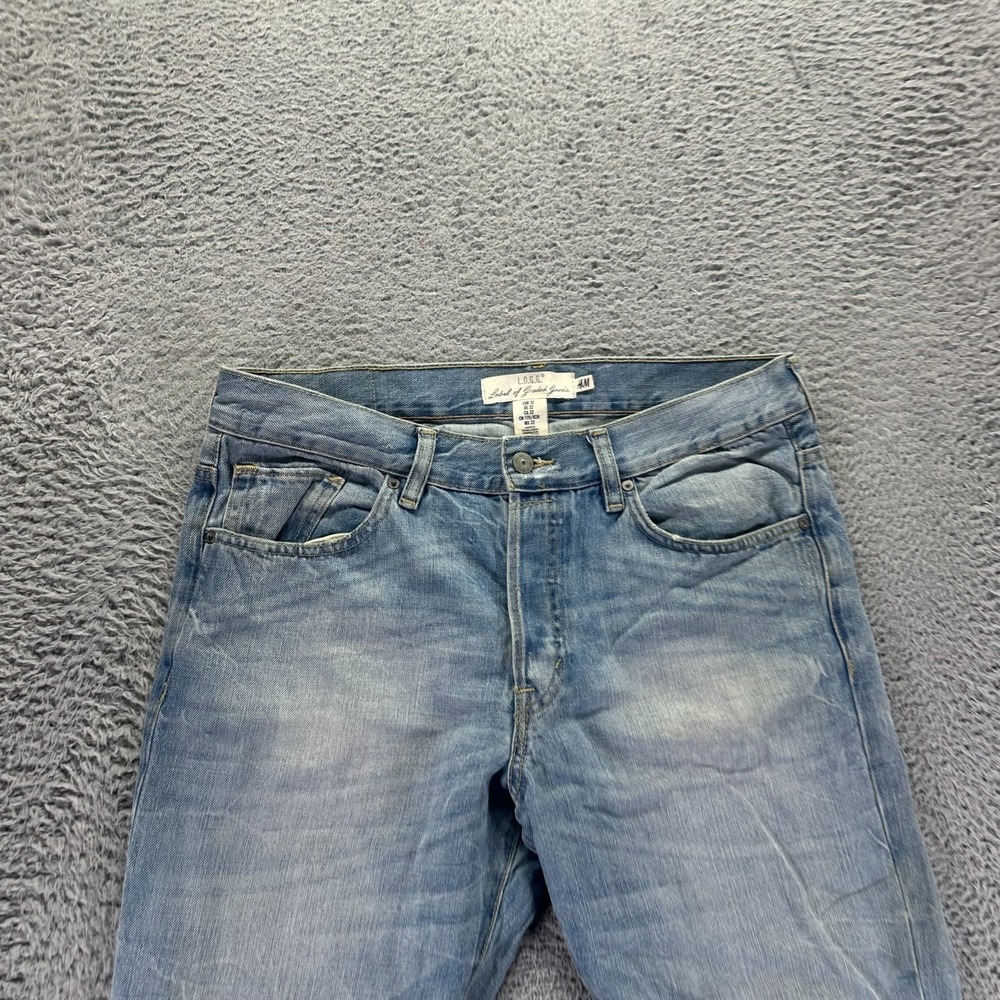 H&M L.O.G.G. Jeans Mens 34x32 Blue Cotton Denim Straight Travel Faded Button-Fly - Picture 2 of 11
